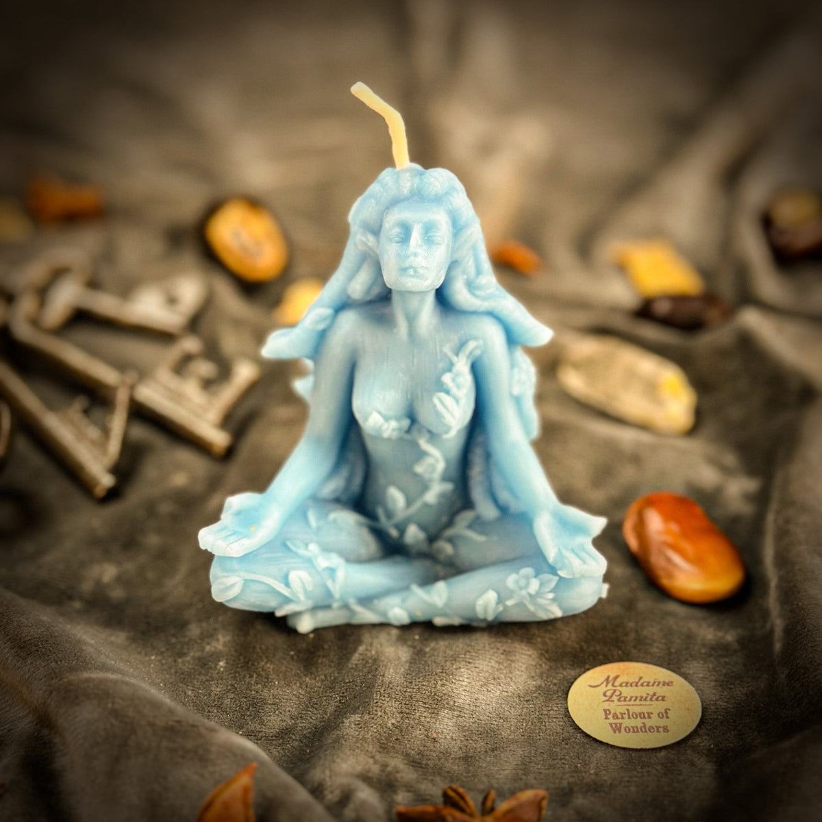 Blue beeswax Forest Fairy spell candle for nature spirit and fae magic
