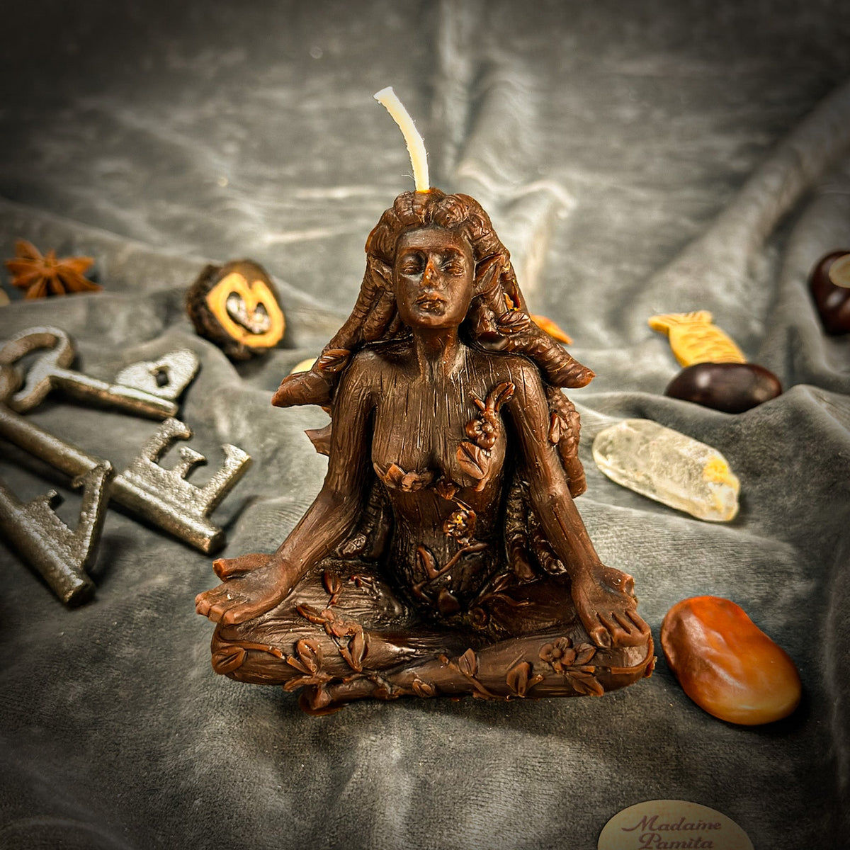 Brown beeswax Forest Fairy spell candle for nature spirit and fae magic