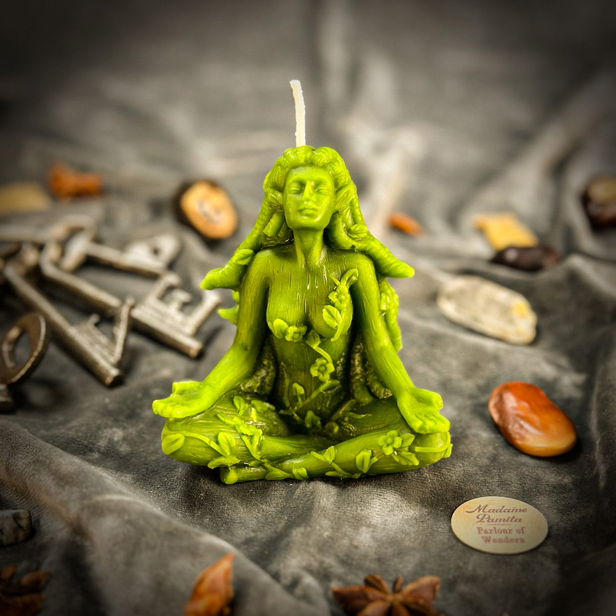 Green beeswax Forest Fairy spell candle for nature spirit and fae magic