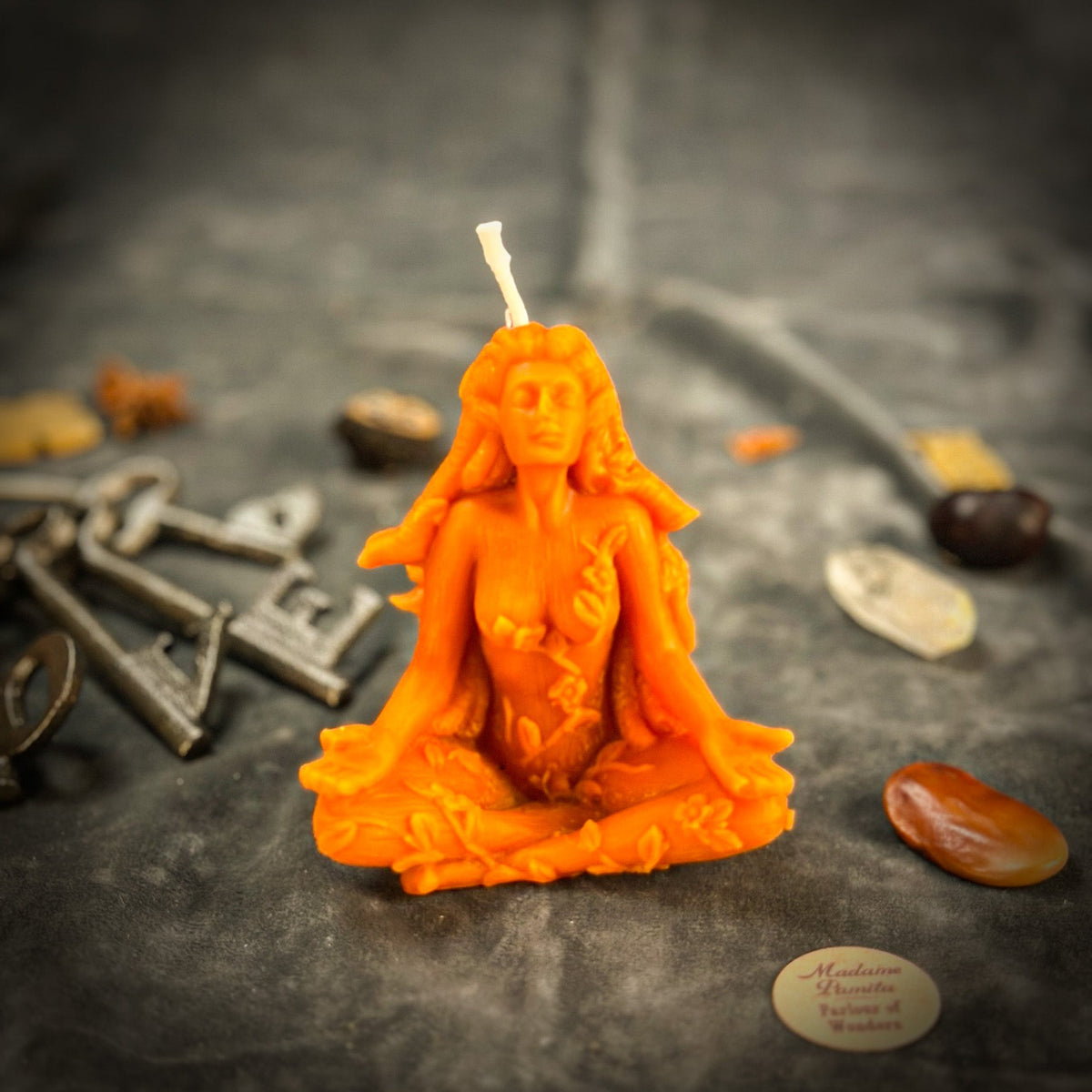Orange beeswax Forest Fairy spell candle for nature spirit and fae magic