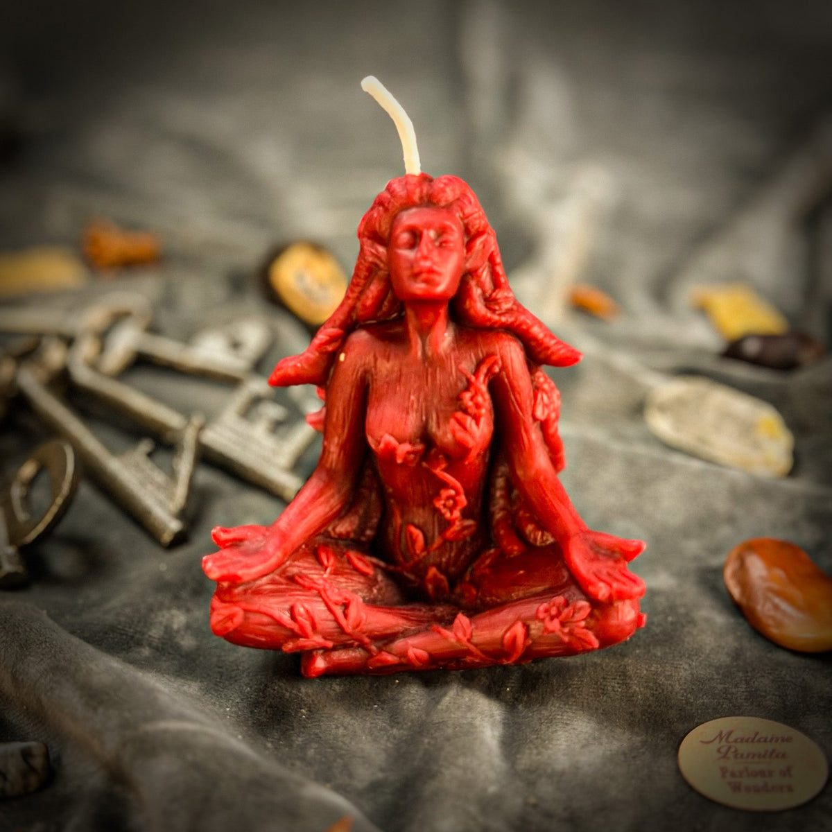 Red beeswax Forest Fairy spell candle for nature spirit and fae magic