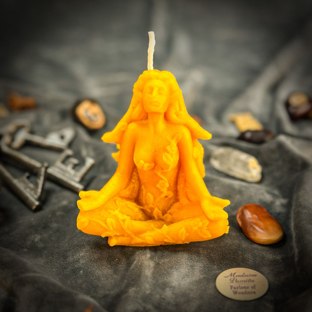 Yellow beeswax Forest Fairy spell candle for nature spirit and fae magic