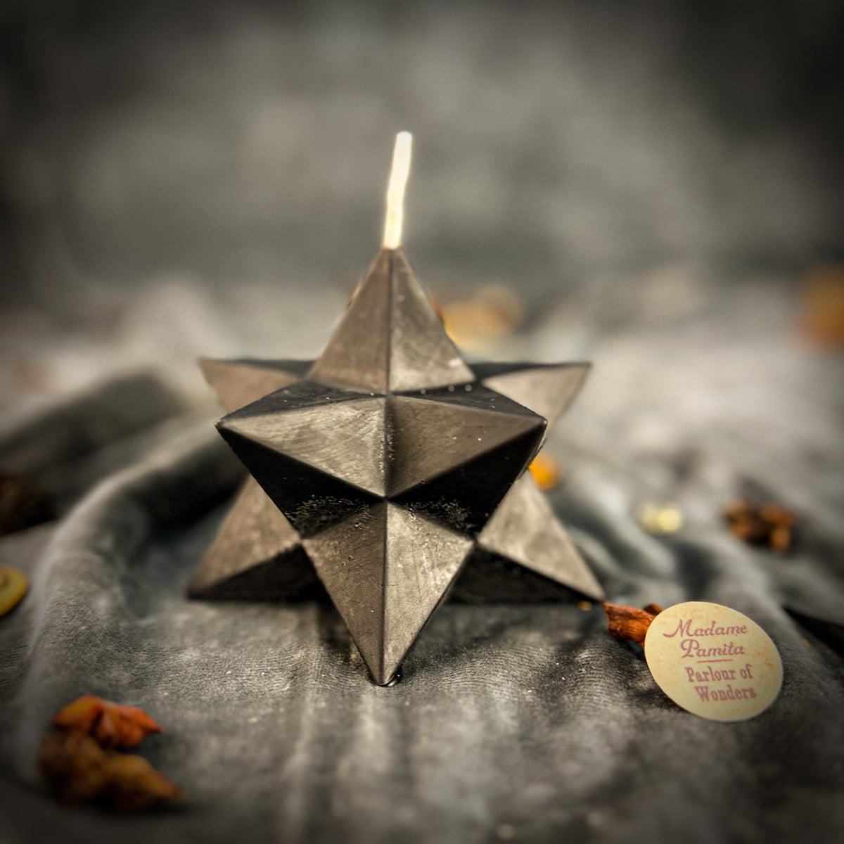 Black beeswax Pentagram Merkaba spell candle for protection and ascension work