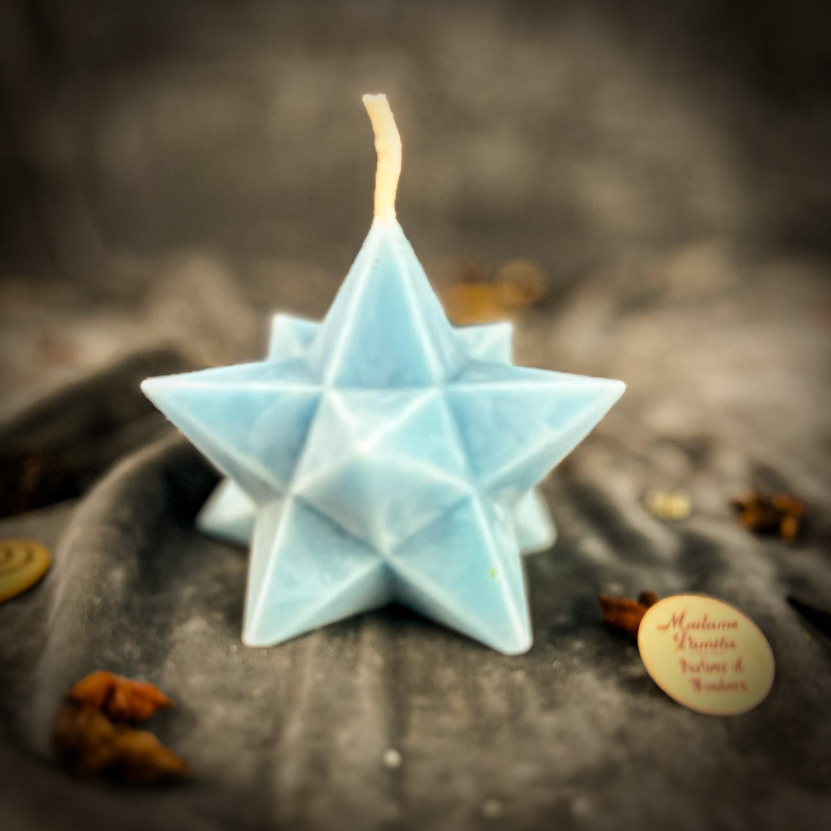 Blue beeswax Pentagram Merkaba spell candle for protection and ascension work