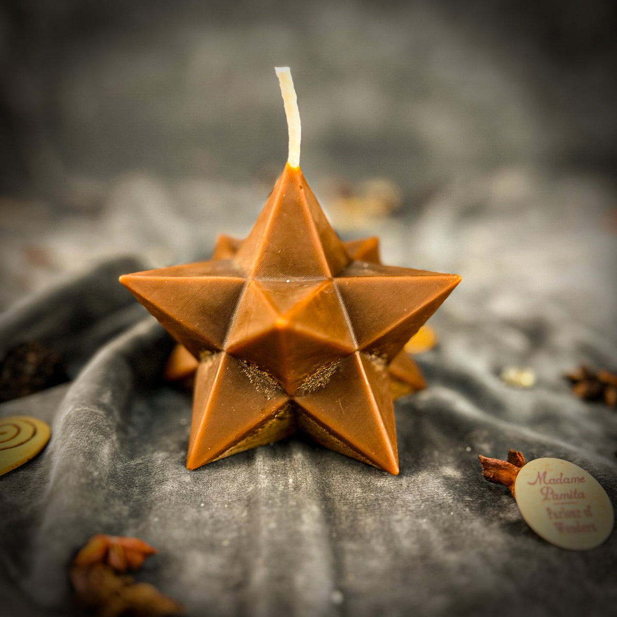 Brown beeswax Pentagram Merkaba spell candle for protection and ascension work