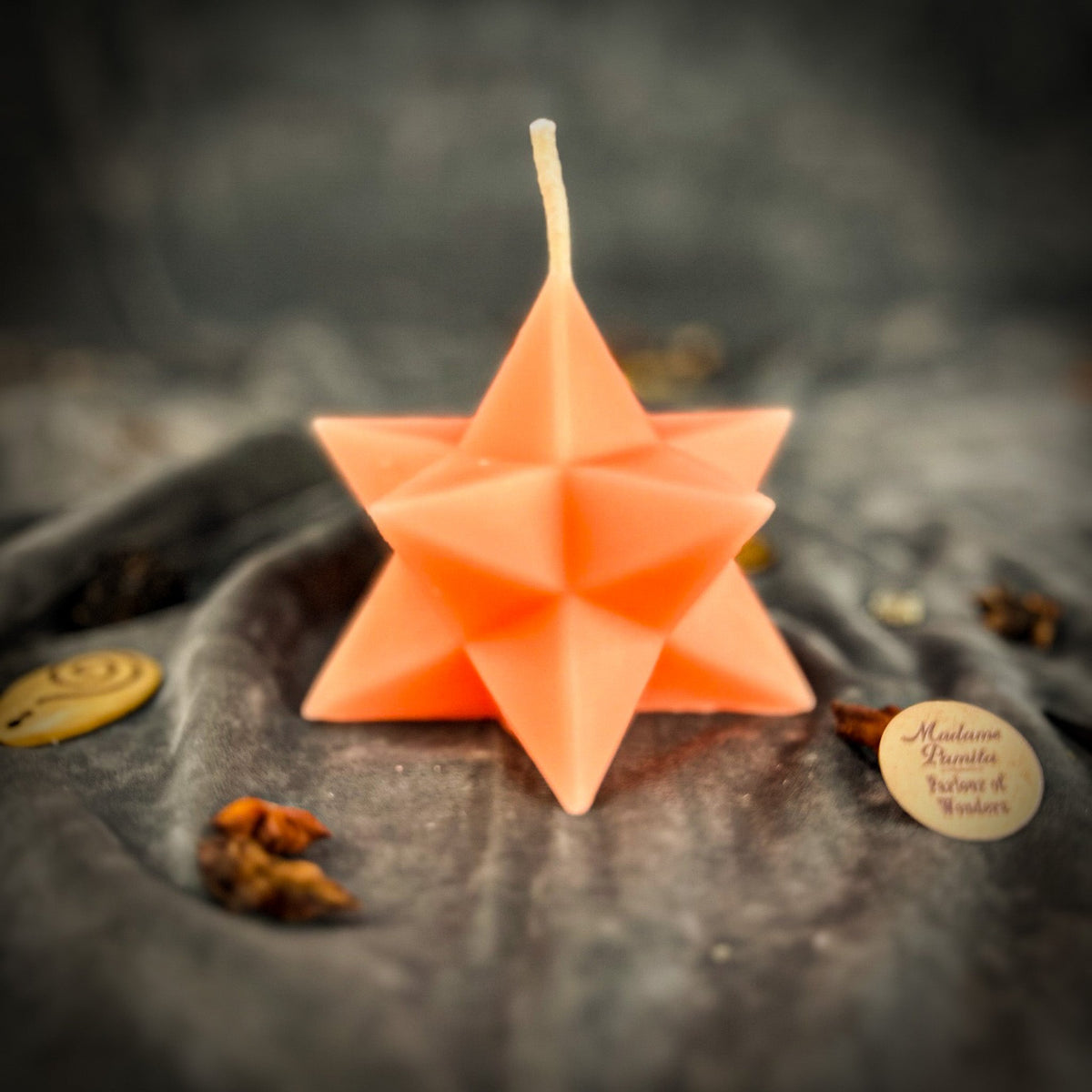 Pink beeswax Pentagram Merkaba spell candle for protection and ascension work