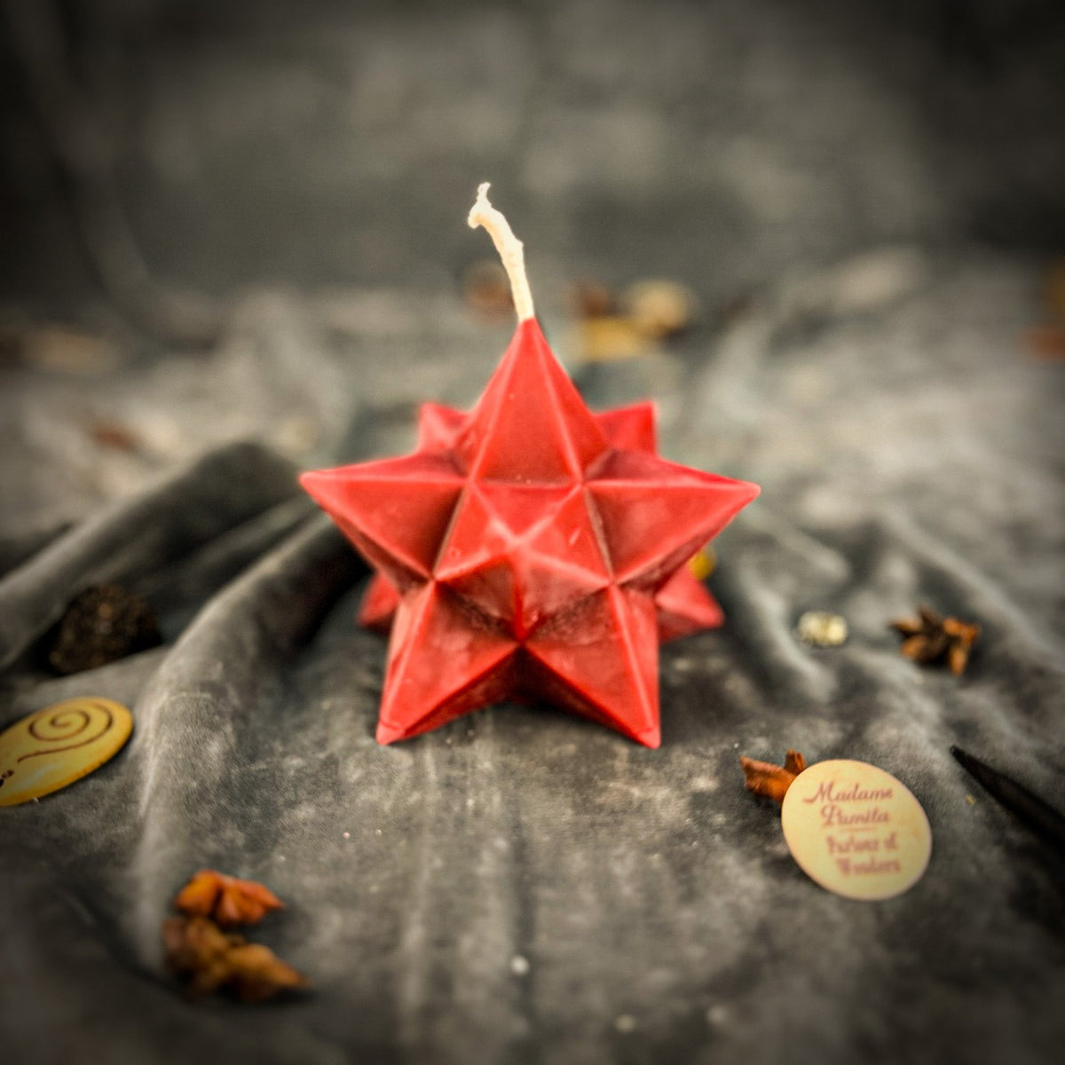 Red beeswax Pentagram Merkaba spell candle for protection and ascension work