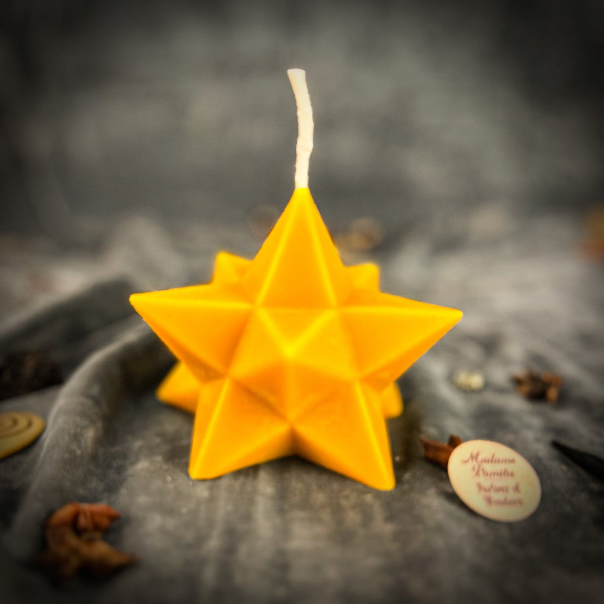 Yellow beeswax Pentagram Merkaba spell candle for protection and ascension work