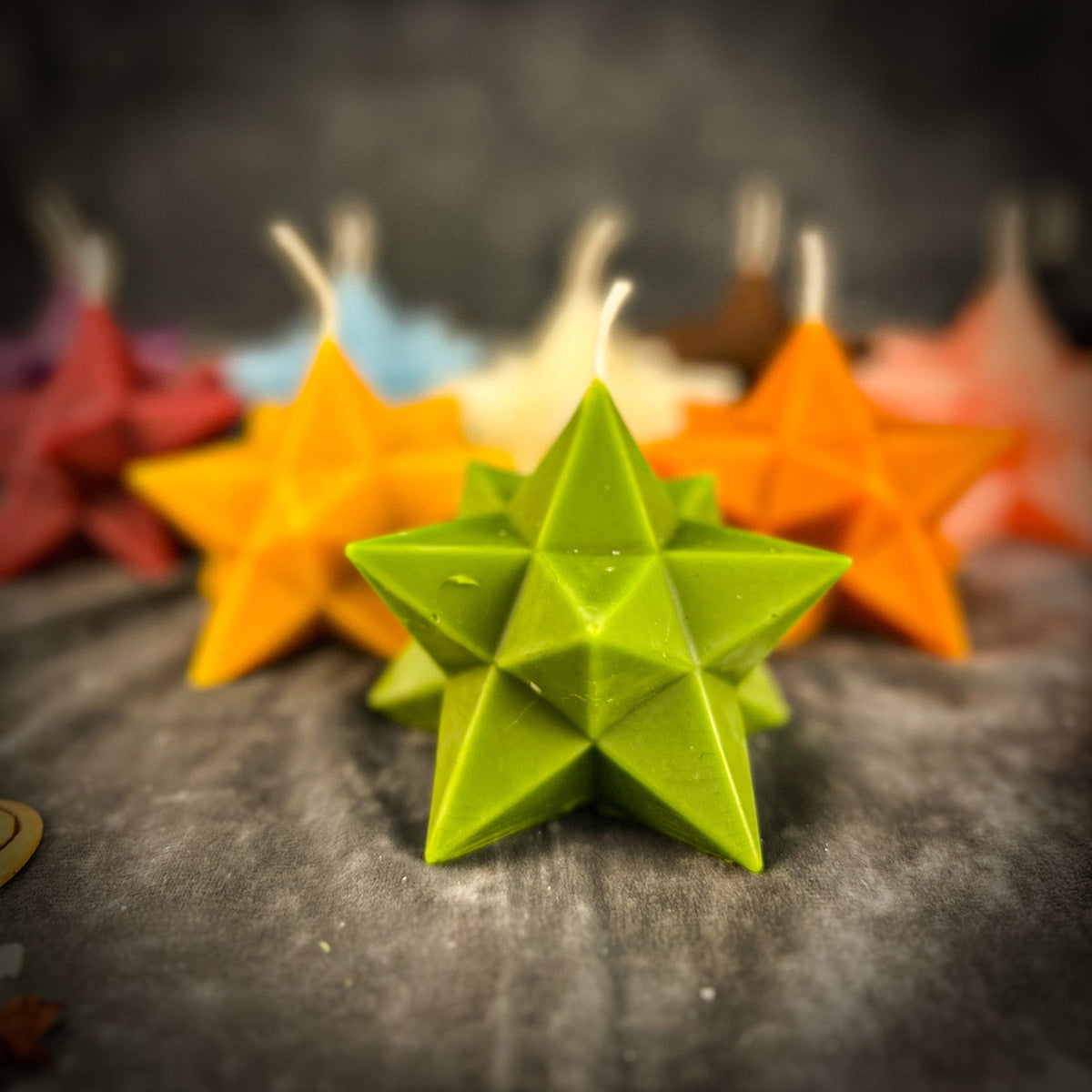 Beeswax Pentagram Merkaba spell candle, hand-poured figural candle with pentagram and Merkaba geometry