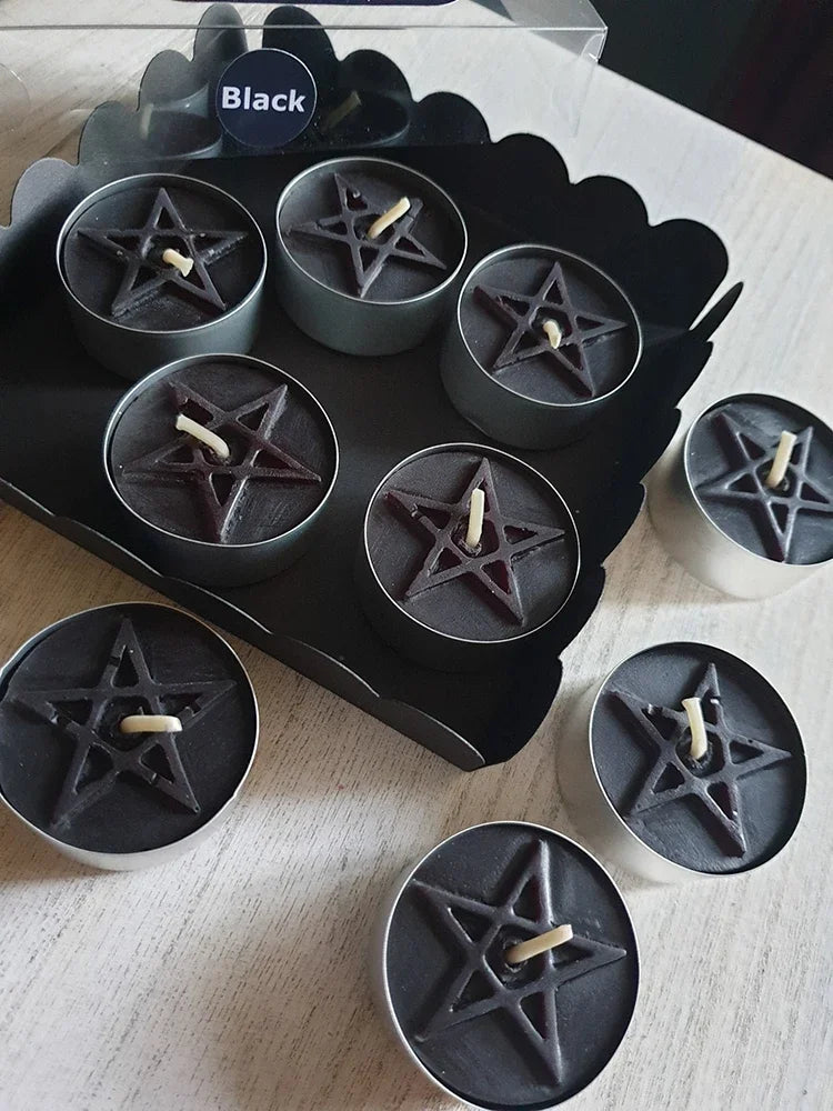 Beeswax tea light candle embossed with a pentacle symbol — view 9 of 12