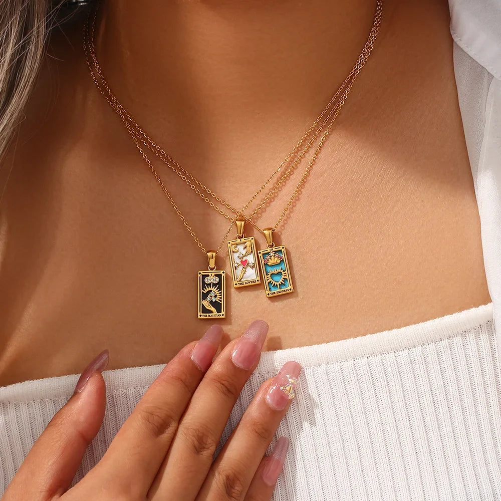 Gold Tarot Card Necklace — Waterproof Stainless Steel Tarot Pendant