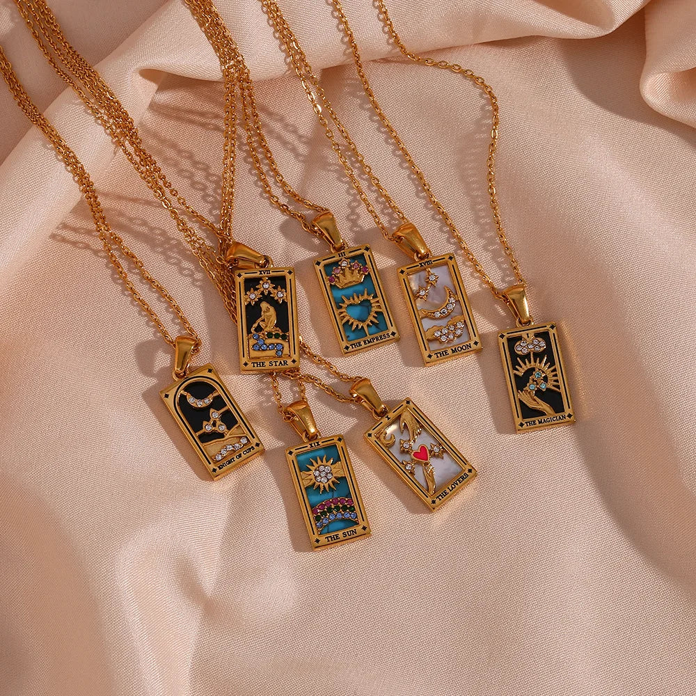 Gold Tarot Card Necklace — Waterproof Stainless Steel Tarot Pendant