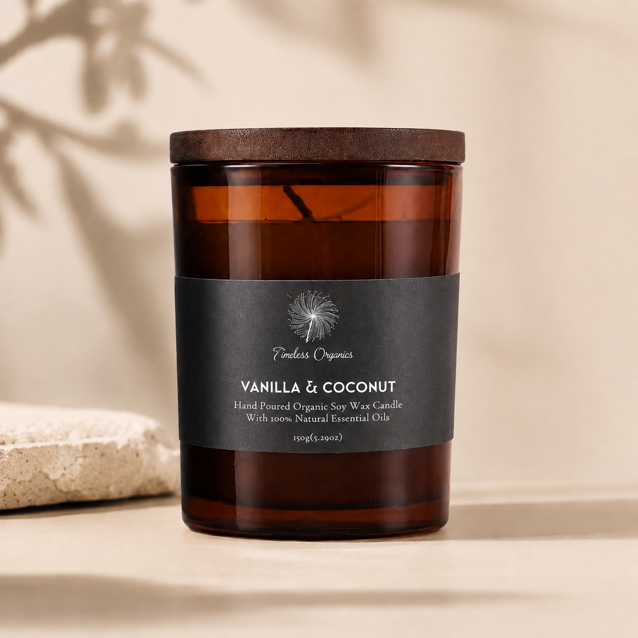 Vanilla and Coconut limited edition soy candle in amber glass