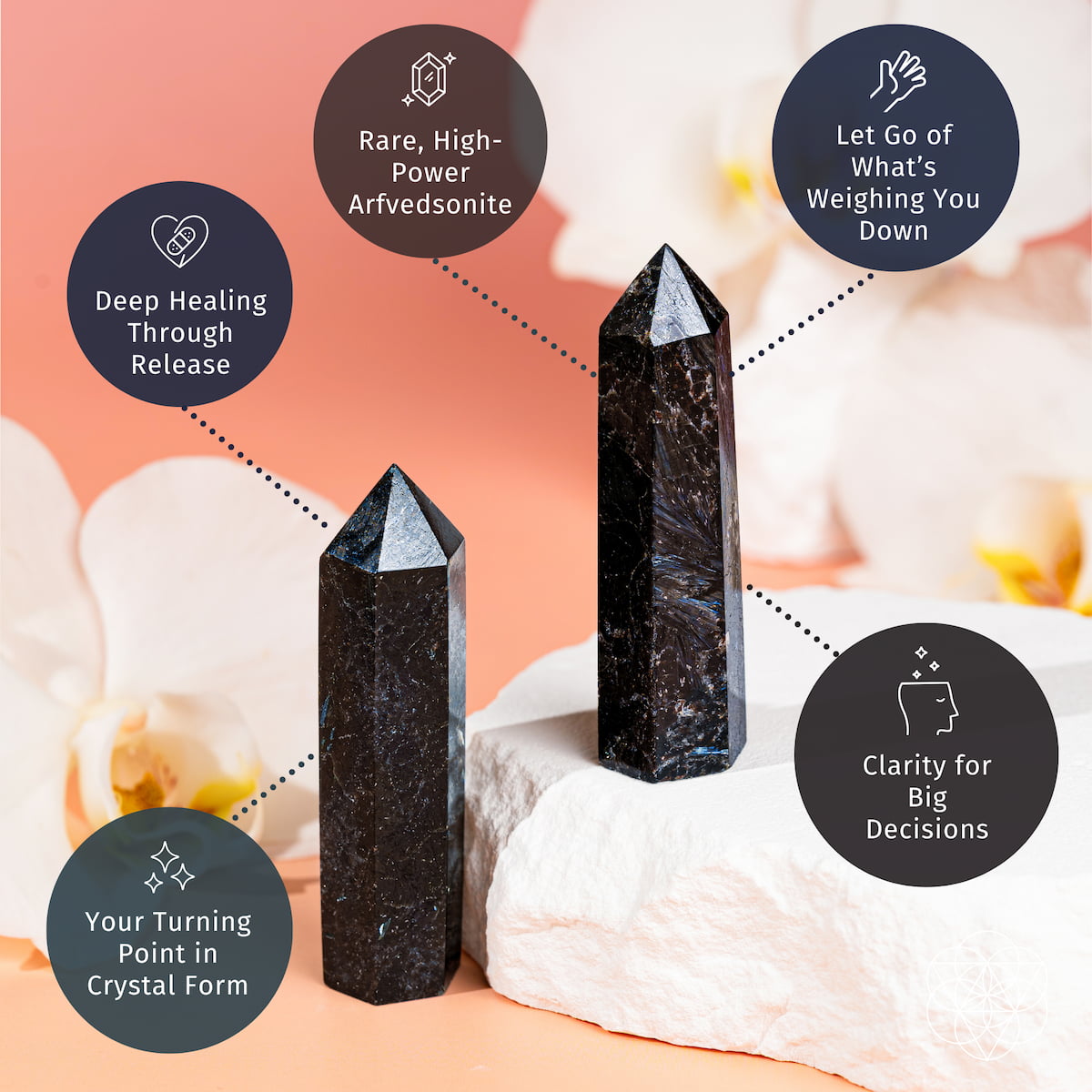 Rare Arfvedsonite crystal point with marble-white streaks through dark stone — view 3