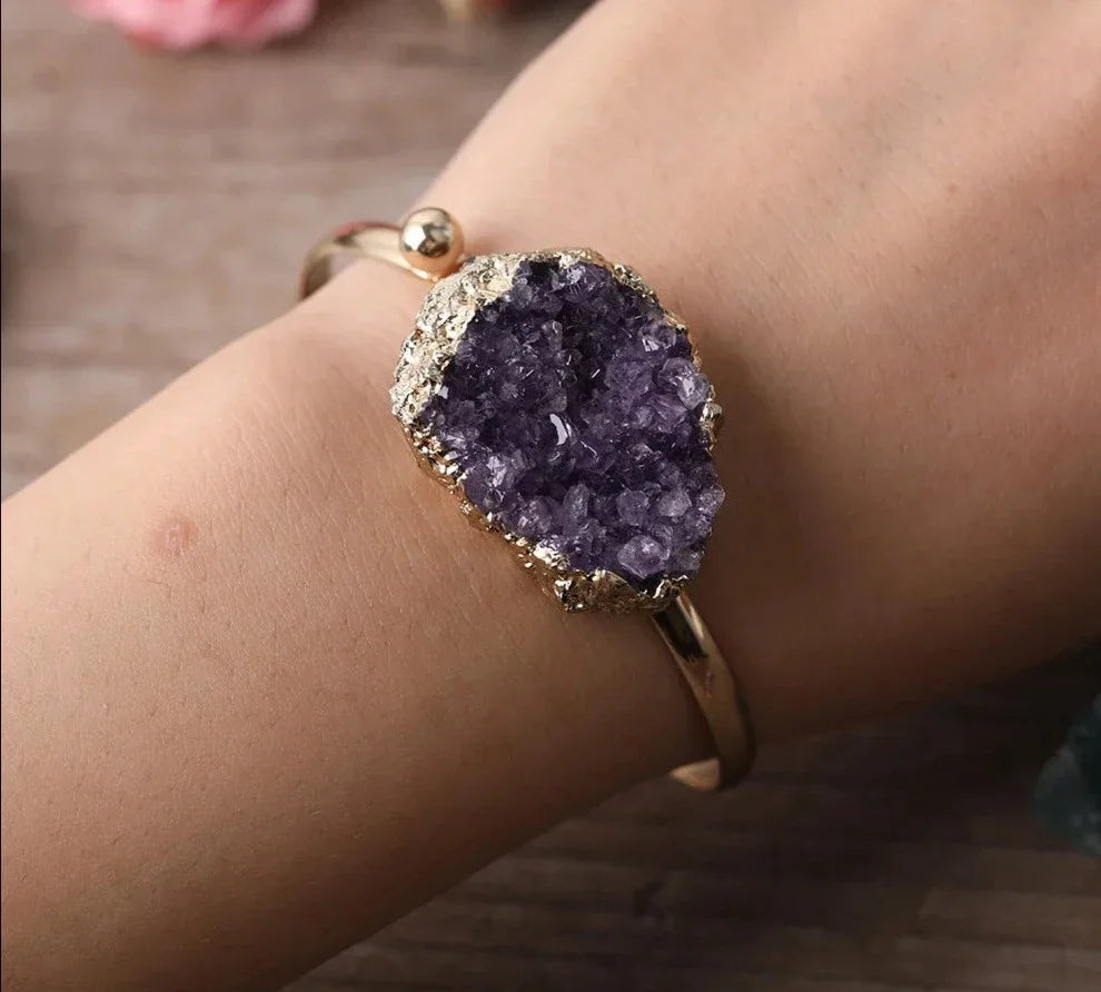 Amethyst Cuff Bracelets — Raw Druzy Bangle in Gold, Rose Gold & Silver