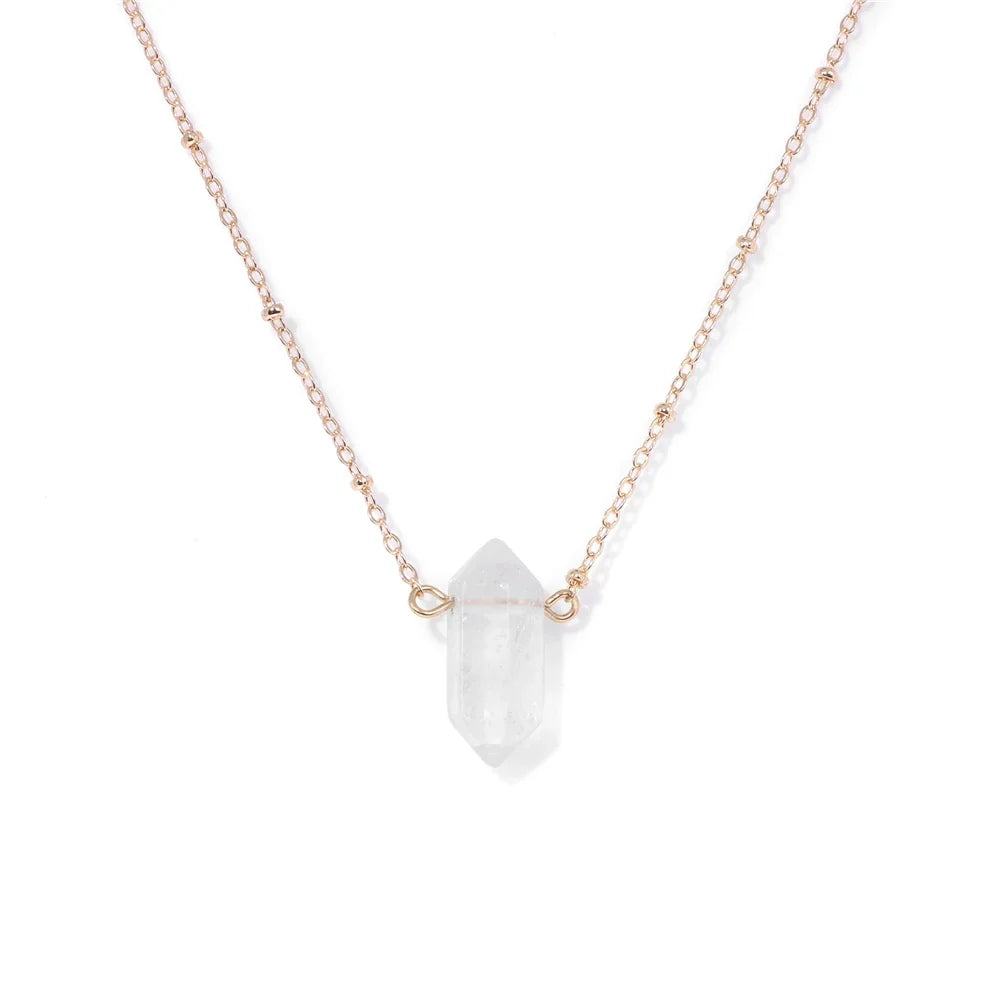 Hexagonal crystal column pendant in gold-plated setting on a fine chain — view 7 of 12