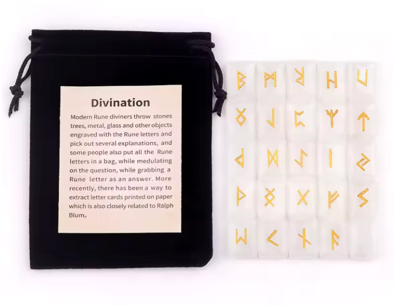 Set of rectangular crystal rune tiles engraved with runic symbols on a dark surface — view 7 of 12