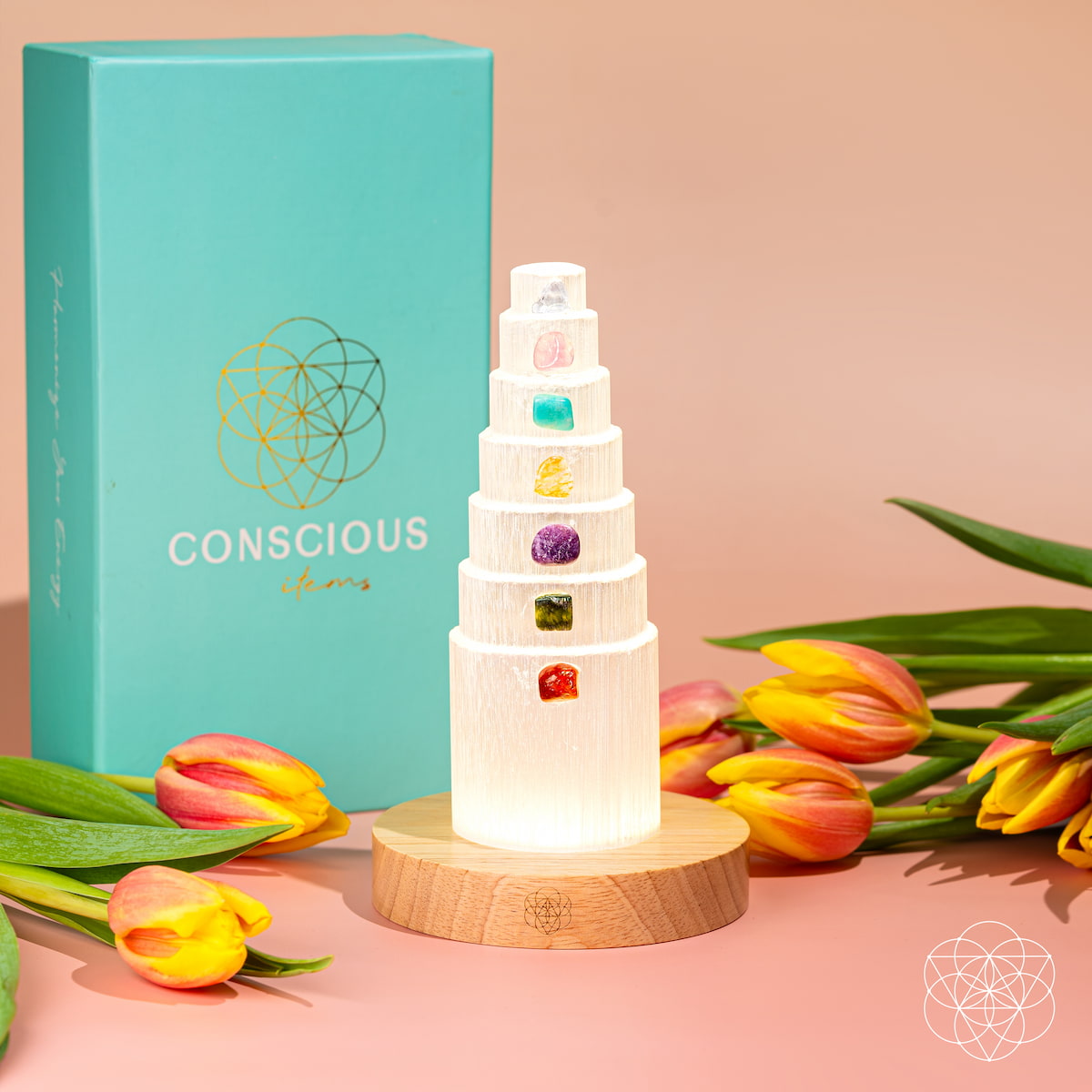 Stress Shield Lamp — Seven-Crystal Lamp for a Calmer Room
