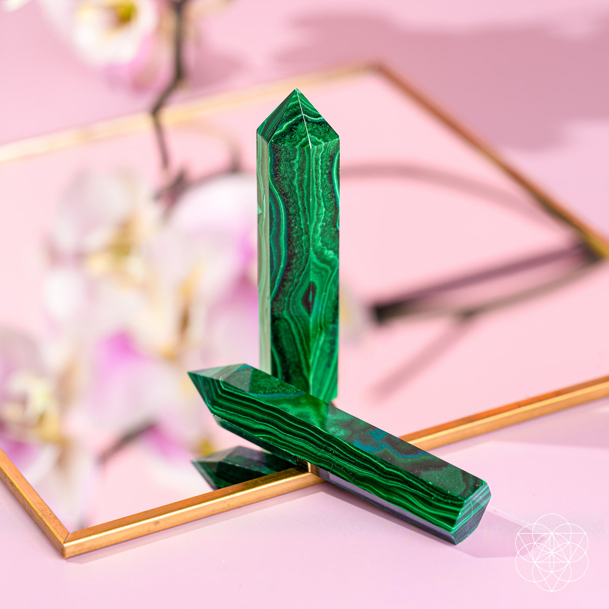 Polished Malachite crystal point with deep green swirling bands — view 6