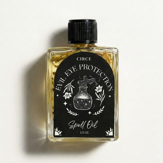 Evil Eye Protection Oil, half-ounce twist-top glass bottle.