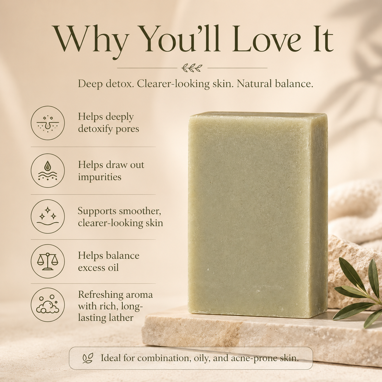 Bamboo and bentonite mud bar, deep charcoal-grey soap with a matte surface — view 4