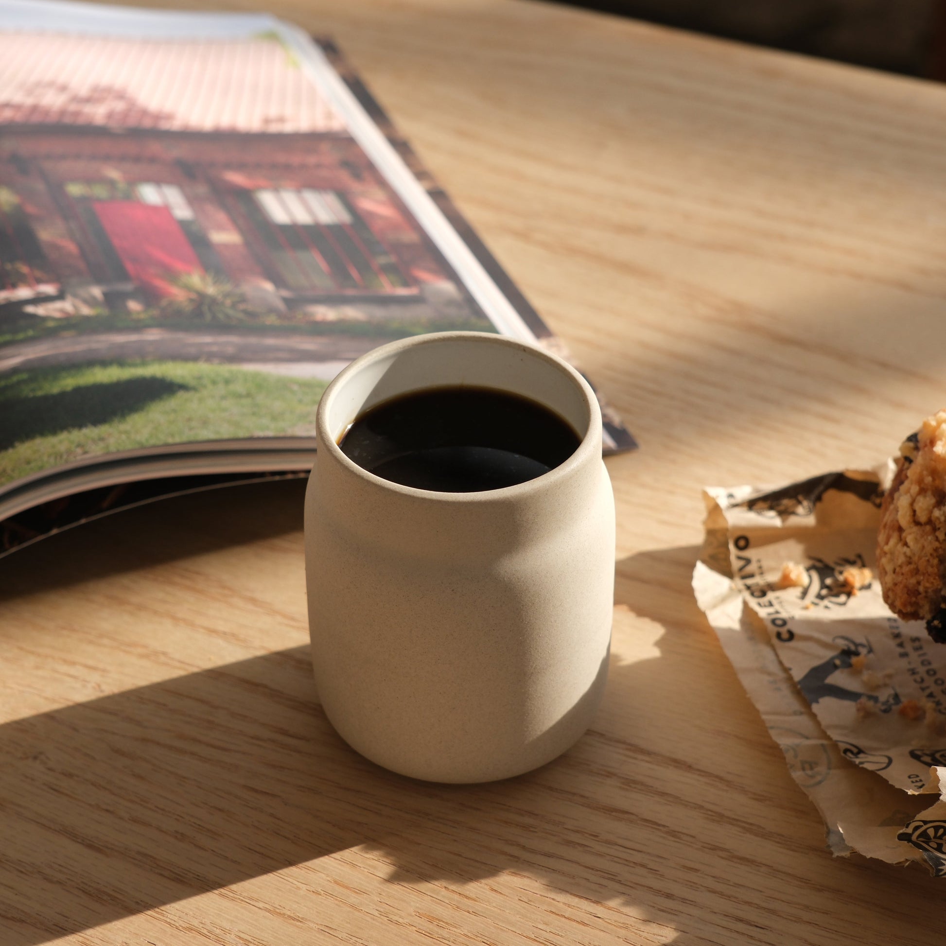 Handmade stoneware coffee tumbler mug — view 2