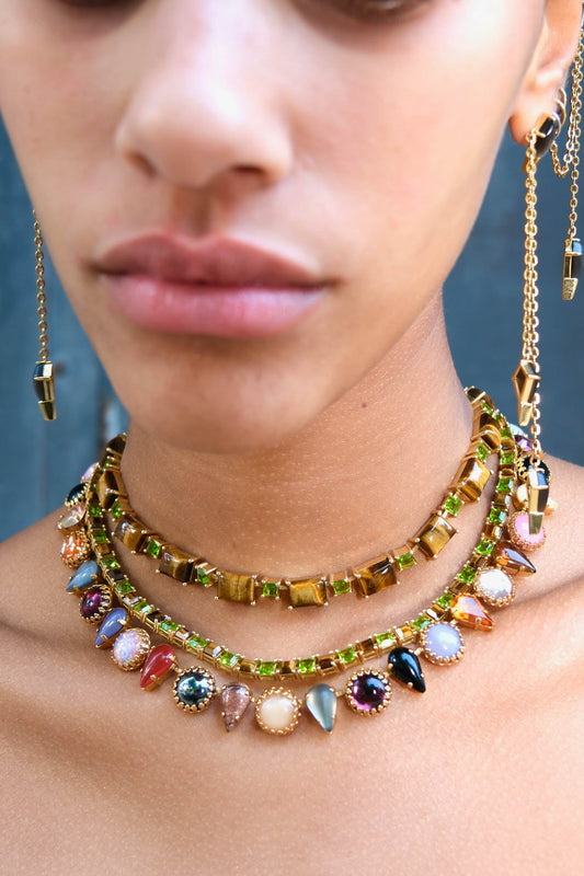 Punk Rocks vintage glass layering choker with 18k gold finish, front view