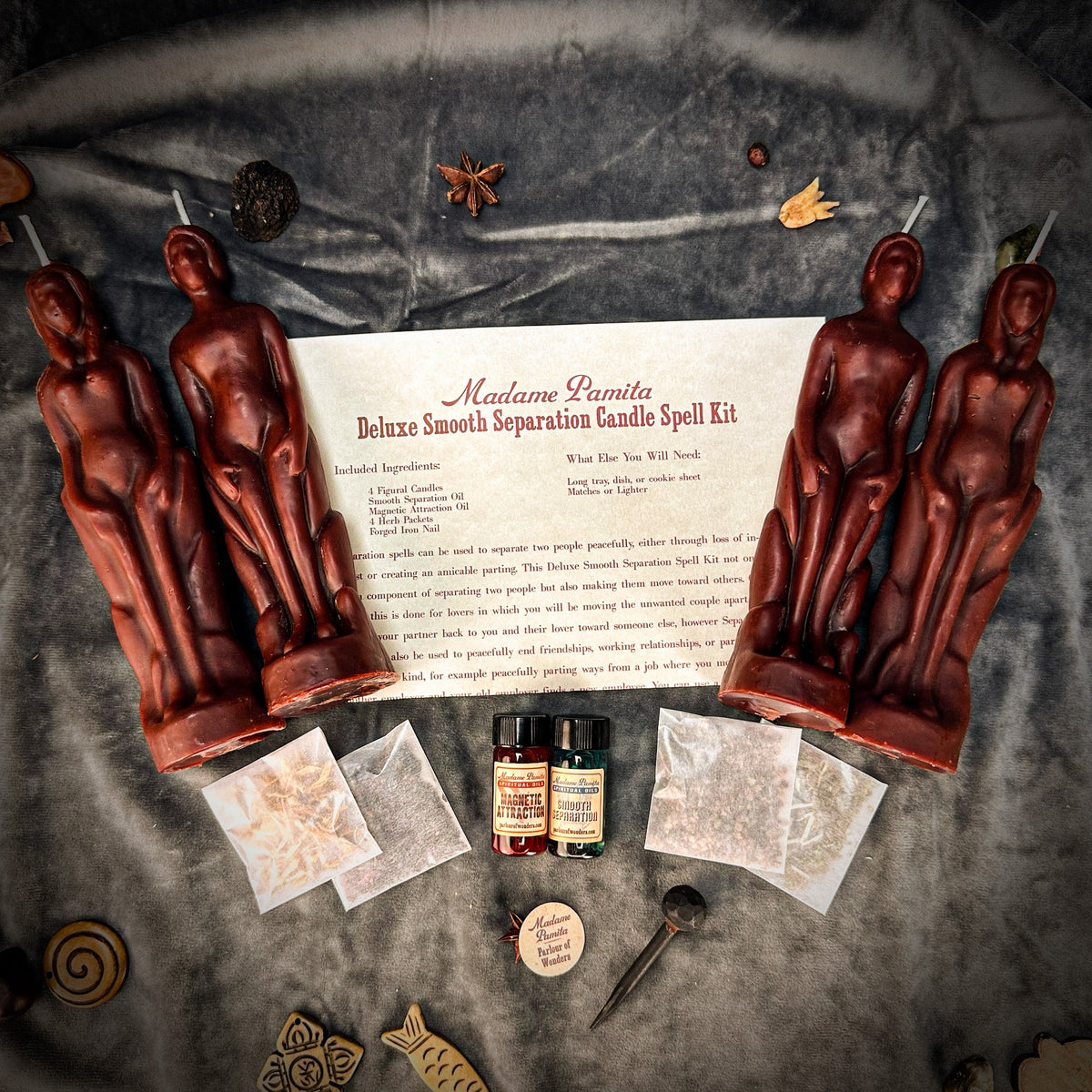 Deluxe Smooth Separation Candle Spell Kit with Brown beeswax figure candles