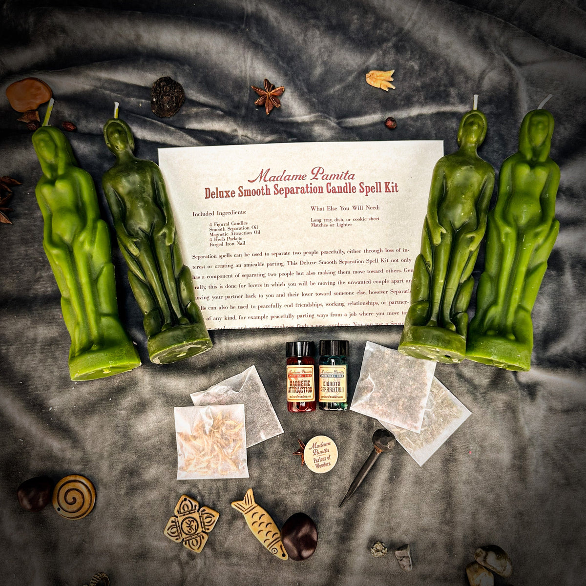 Deluxe Smooth Separation Candle Spell Kit with Green beeswax figure candles