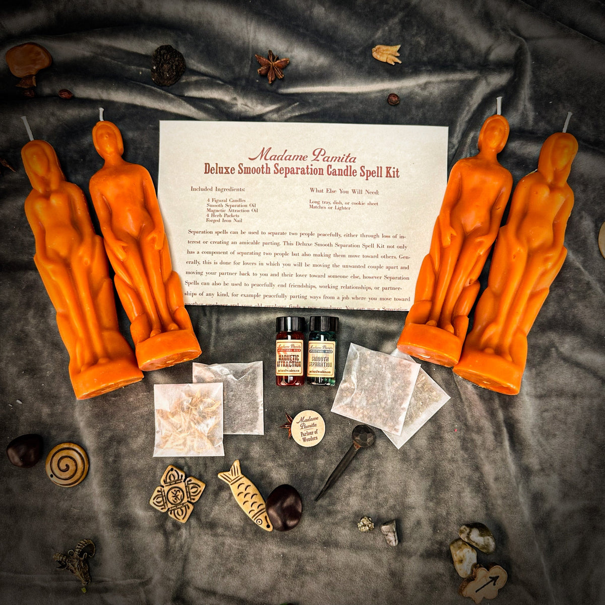 Deluxe Smooth Separation Candle Spell Kit with Orange beeswax figure candles