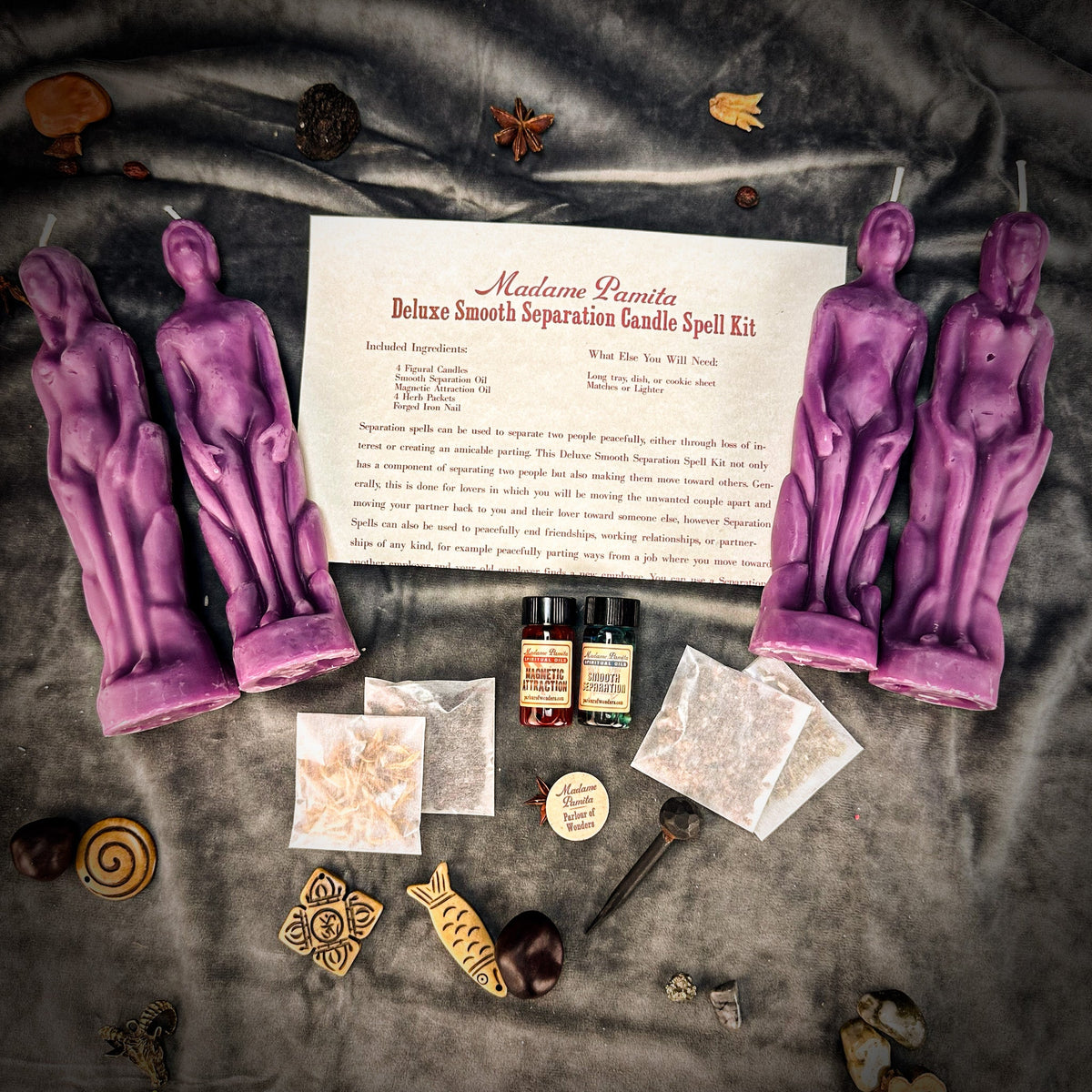 Deluxe Smooth Separation Candle Spell Kit with Purple beeswax figure candles