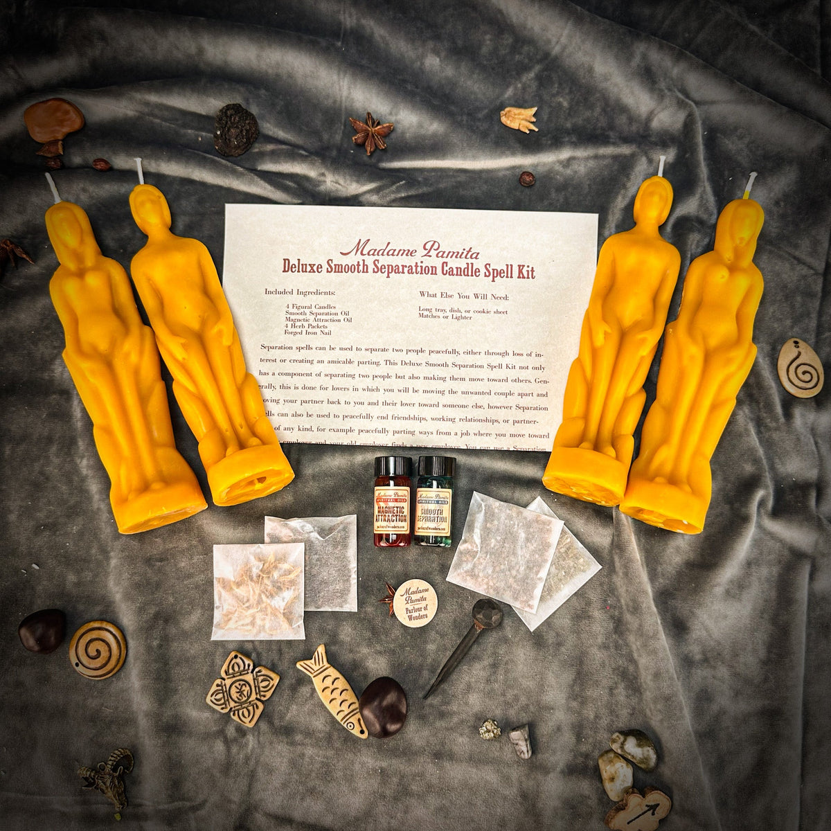 Deluxe Smooth Separation Candle Spell Kit with Yellow beeswax figure candles