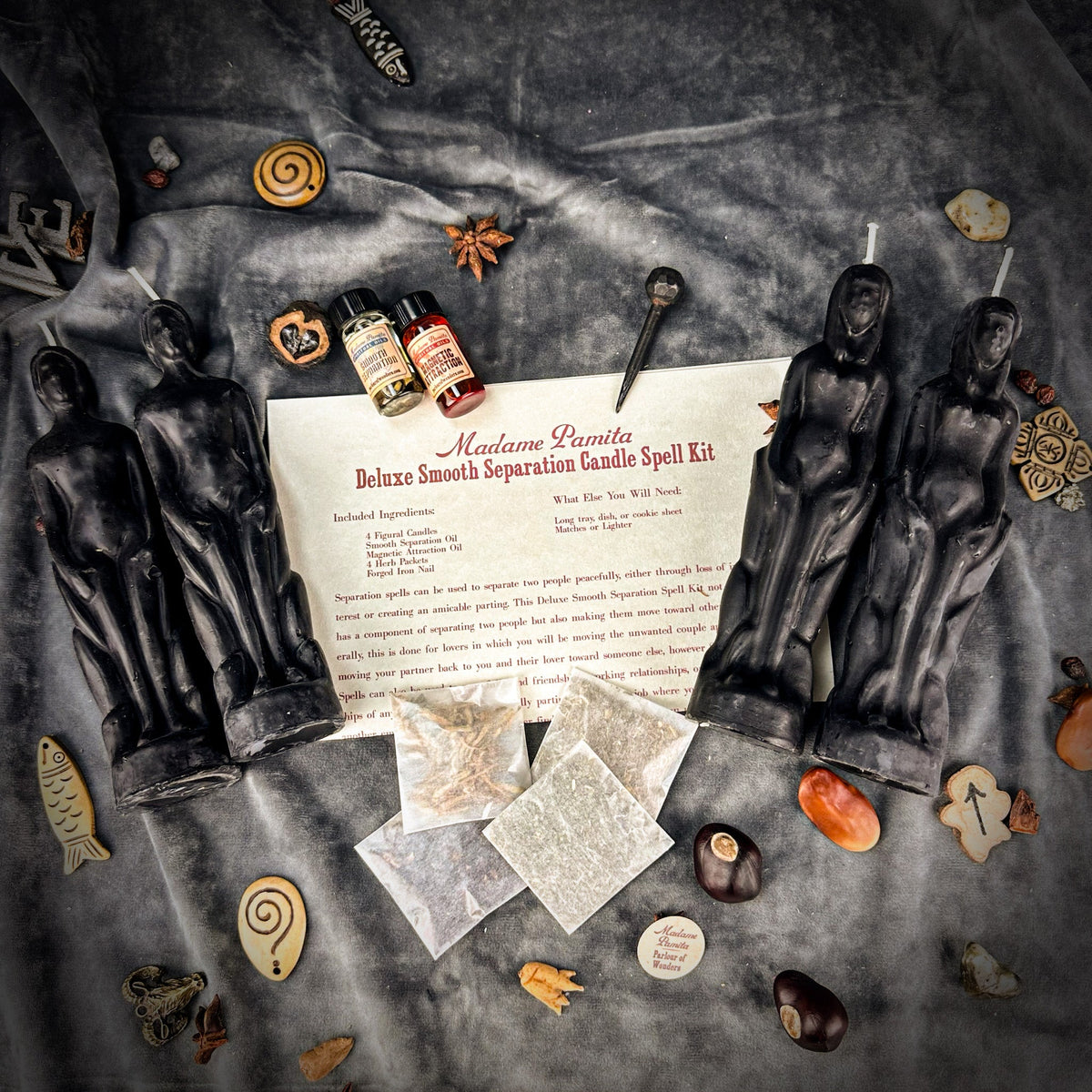 Deluxe Smooth Separation Candle Spell Kit with Black beeswax figure candles