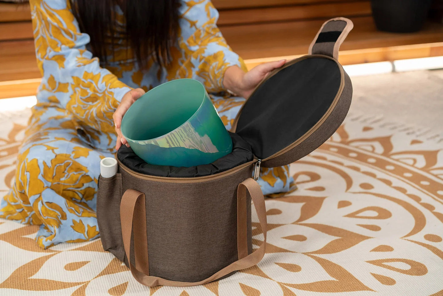 6.75-inch Solfeggio crystal singing bowl in turquoise green, tuned to 285 Hz — view 2 of 8