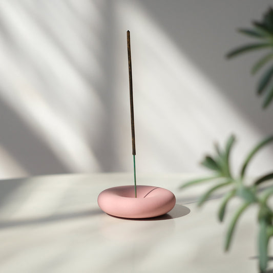 Eve handcrafted stoneware incense holder, small round dish with a glazed finish