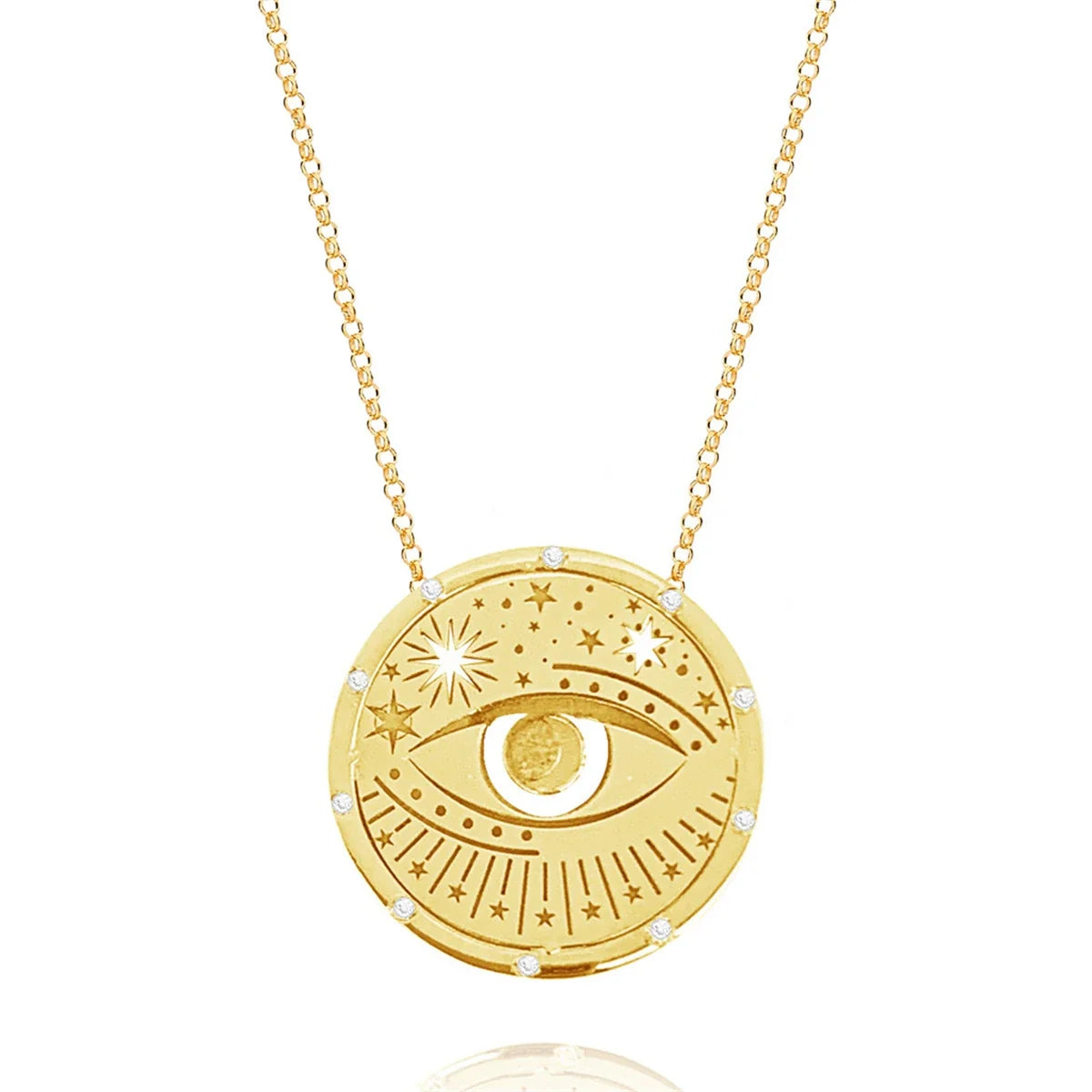 Gold-tone boho pendant necklace with celestial charm on a fine chain — view 5 of 6