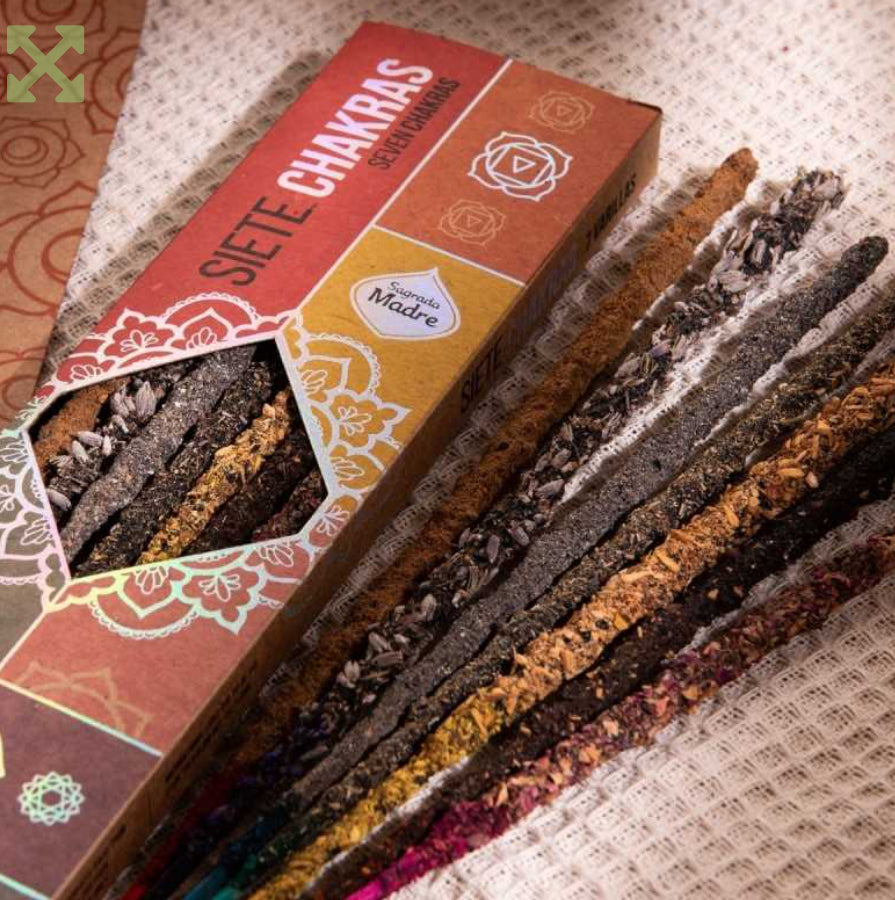 Seven Chakras incense box opened with the sticks visible