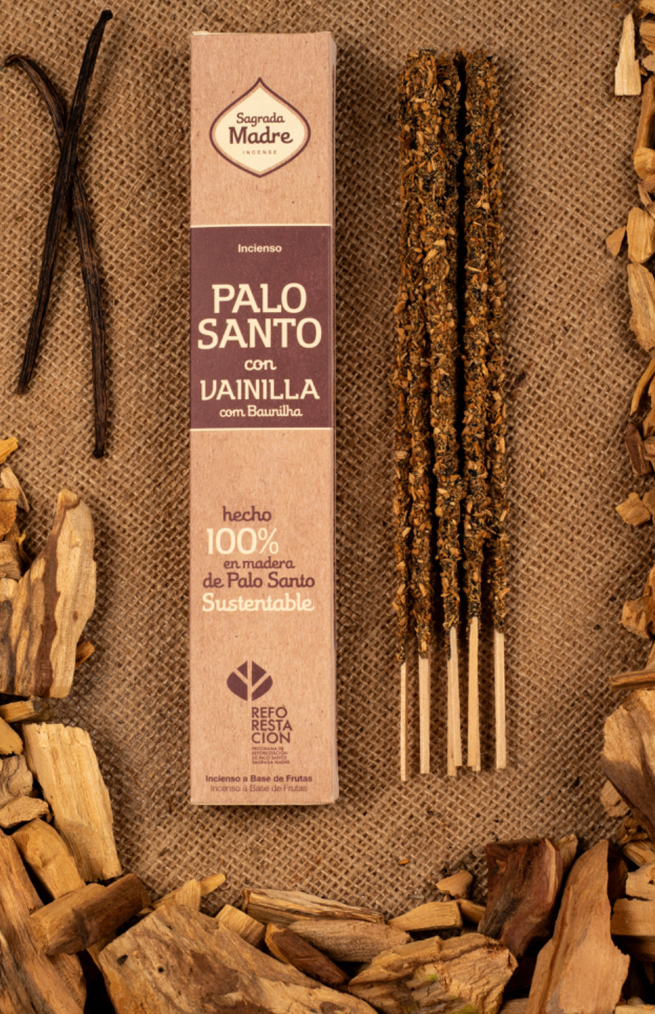Palo Santo with Vanilla incense pack with dried rose petals and vanilla pods