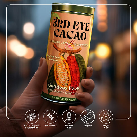 Goddess Feels cacao elixir powder with lion's mane, ashwagandha and maca by 3rd Eye Cacao