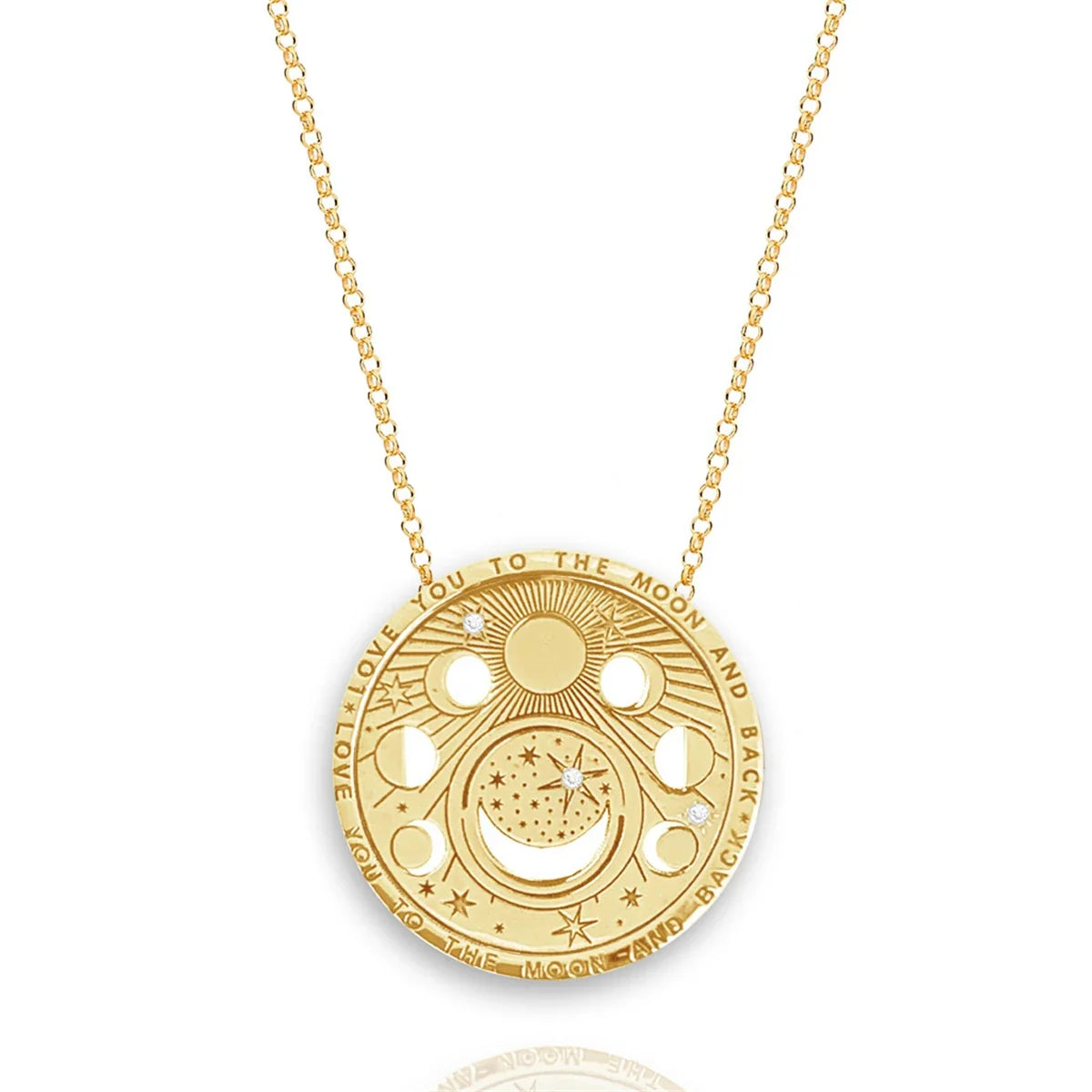 Gold-tone boho pendant necklace with celestial charm on a fine chain — view 4 of 6