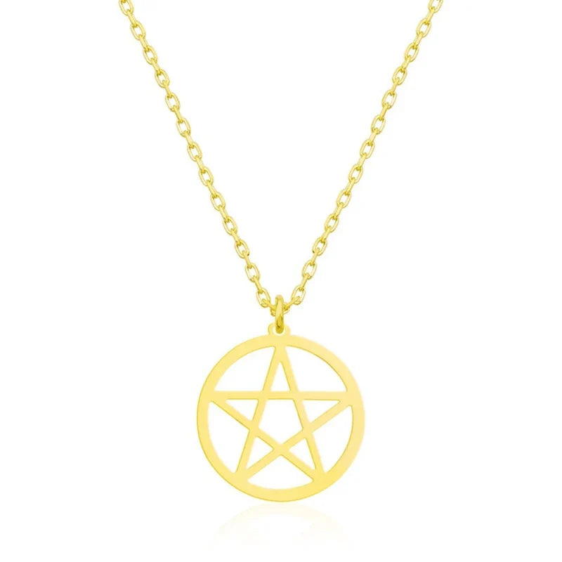Minimalist pentacle star pendant on a fine stainless steel link chain — view 8 of 9