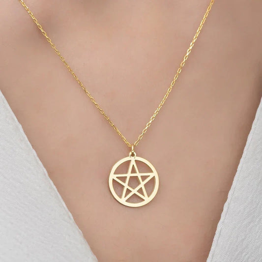 Minimalist pentacle star pendant on a fine stainless steel link chain — view 1 of 9