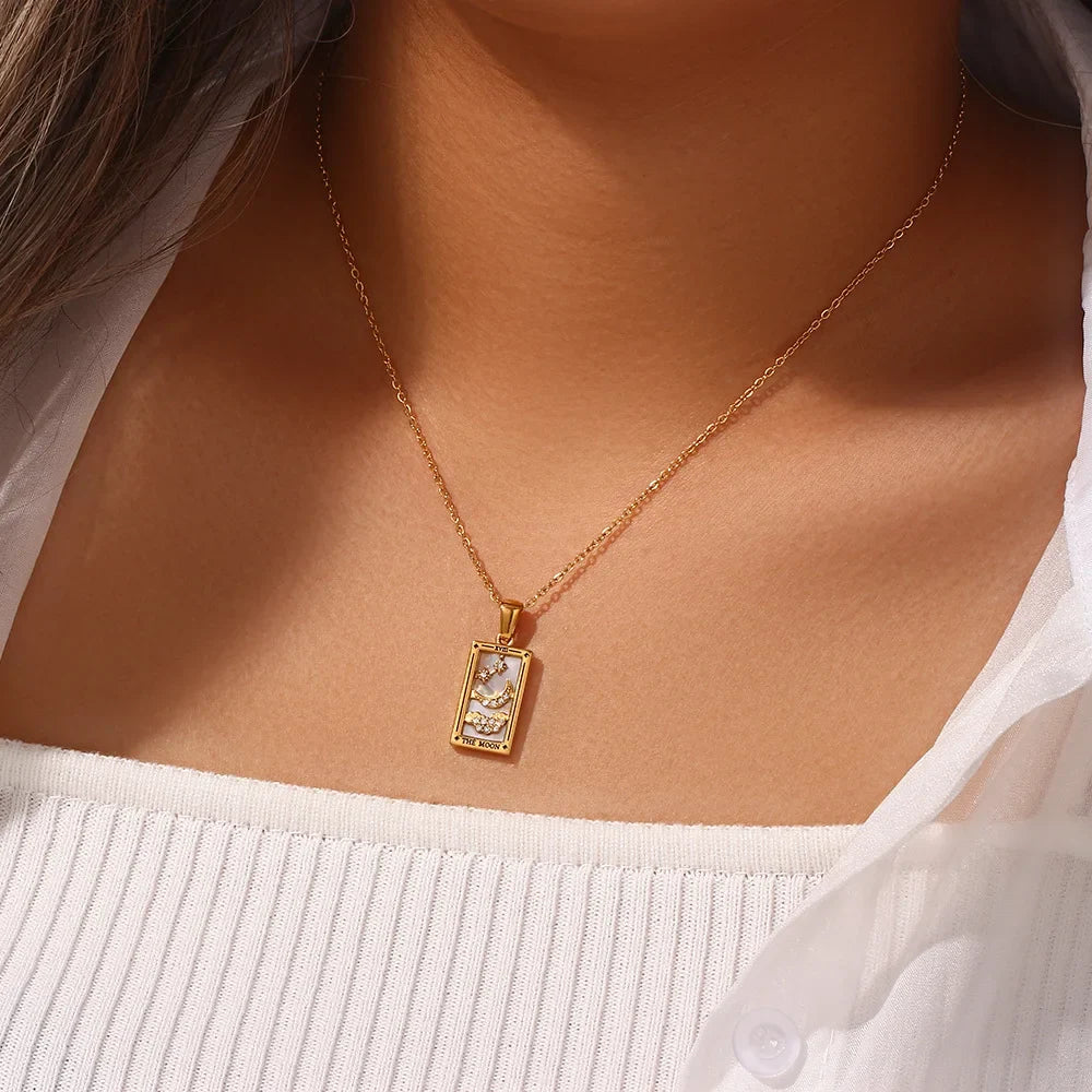 Gold Tarot Card Necklace — Waterproof Stainless Steel Tarot Pendant