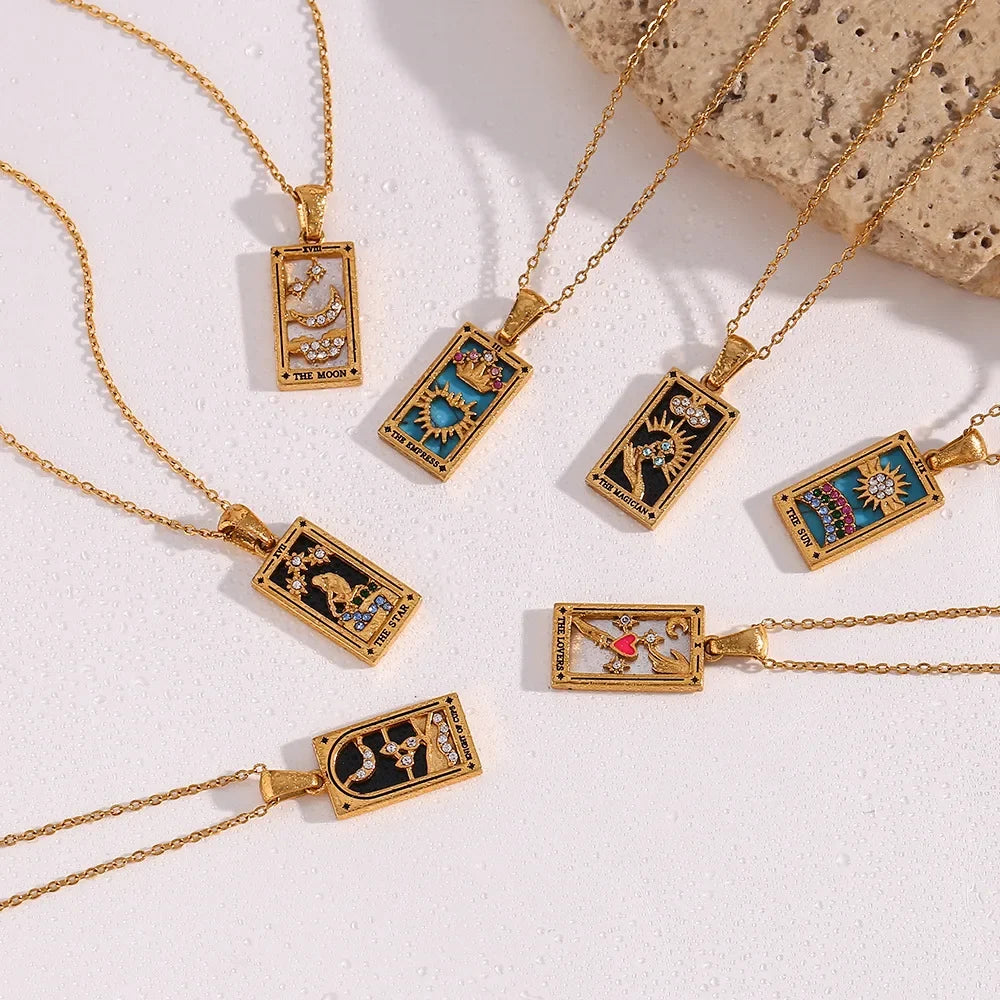 Gold Tarot Card Necklace — Waterproof Stainless Steel Tarot Pendant