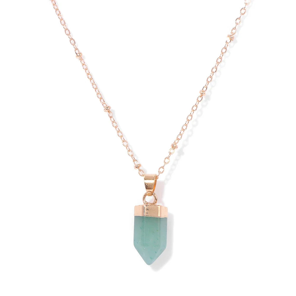 Crystal point pendant necklace with a hexagon gemstone column on a gold-tone link chain — view 10 of 20