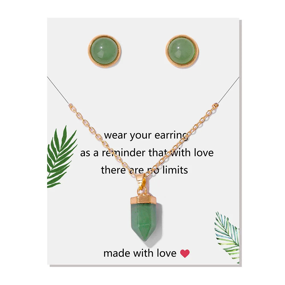 Crystal point pendant necklace with a hexagon gemstone column on a gold-tone link chain — view 6 of 20
