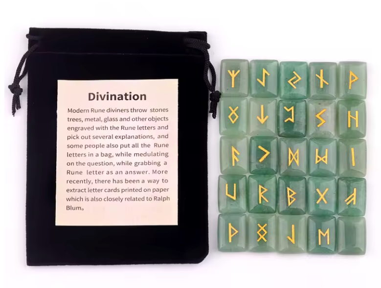Set of rectangular crystal rune tiles engraved with runic symbols on a dark surface — view 5 of 12