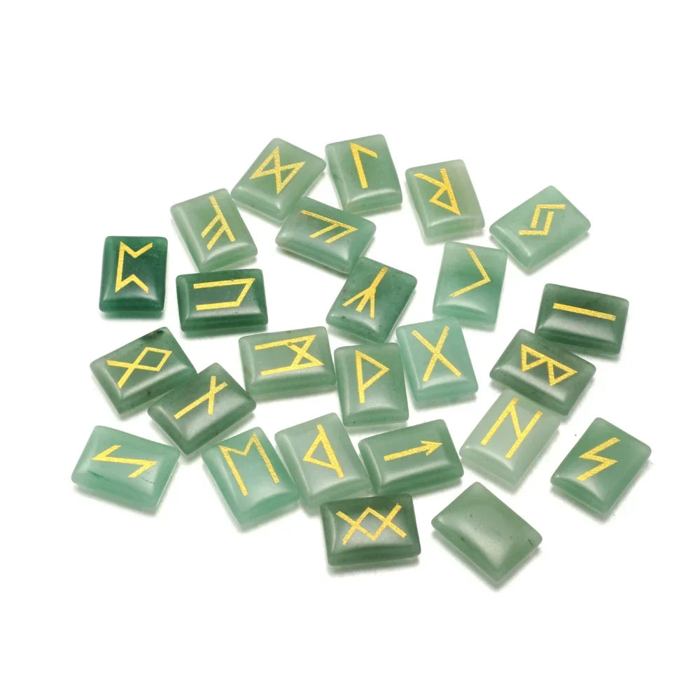 Set of rectangular crystal rune tiles engraved with runic symbols on a dark surface — view 12 of 12