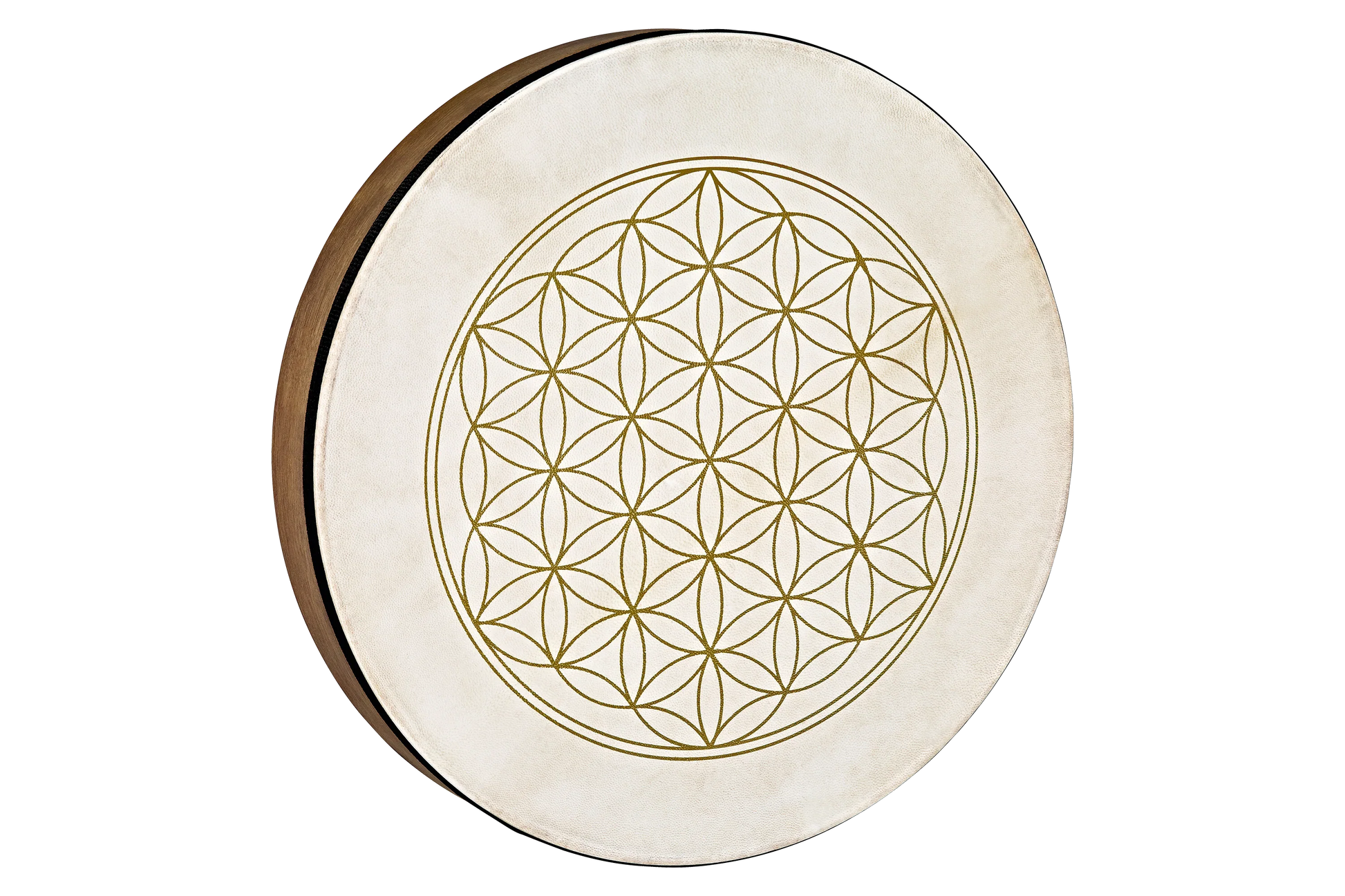 16-inch goatskin frame hand drum with a Flower of Life design on a Siam Oak frame — view 1 of 7