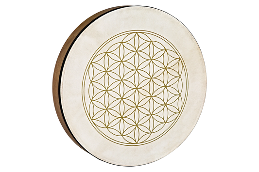 16-inch goatskin frame hand drum with a Flower of Life design on a Siam Oak frame — view 1 of 7